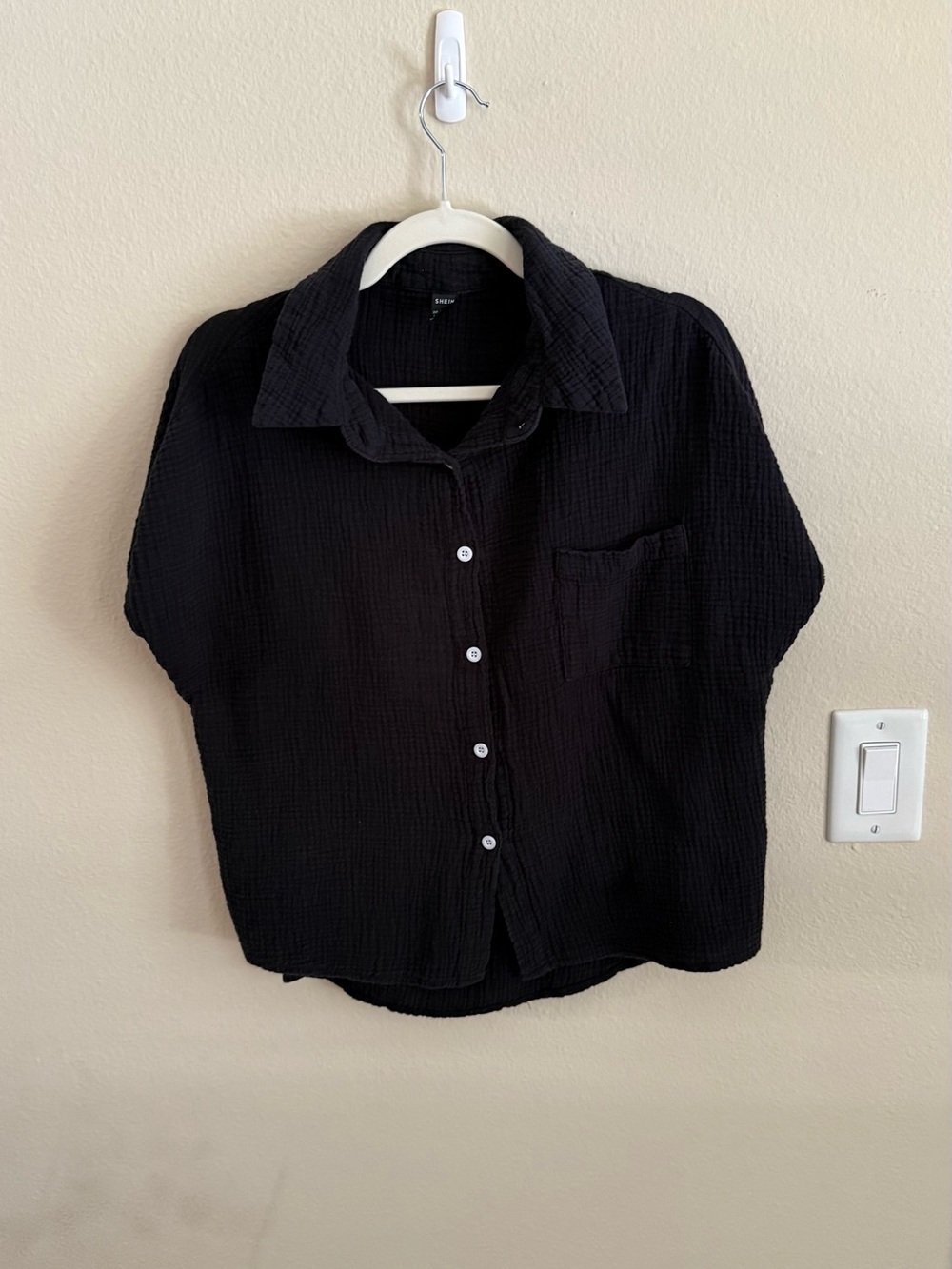 SHEIN Dark Charcoal Textured Button-Up Shirt